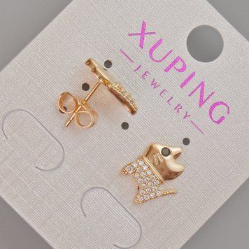 Серьги пусеты Xuping "Котик" с белыми стразами d-12х10мм+- Позолота 18К 55065 фото