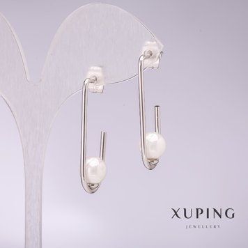 Сережки Xuping з білим перлами Майорка 33х8мм родій 56798 фото