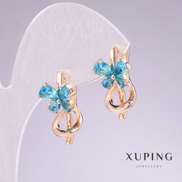 Серьги Xuping позолота 18к с голубыми камнями 20х11мм 55801 фото