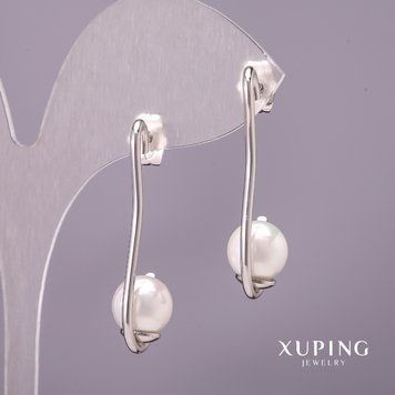 Сережки Xuping з Майоркою d-10х35мм Родій 56899 фото