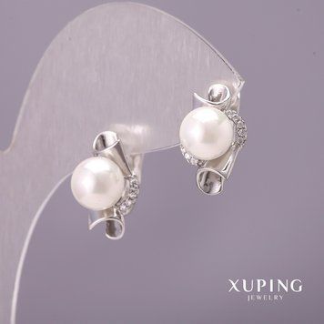 Сережки Xuping з Майоркою d-10х17мм Родій 56726 фото