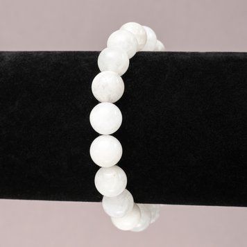 Браслет на резинке из натурального камня Адуляр гладкий шарик d-10мм+- 97478 фото