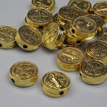 Фурнітура намистина вставка Св.Бенедикт колір металу золото d-9мм+- отвір d-1,5мм+- фасування 20гр. (~20шт.) 40790 фото