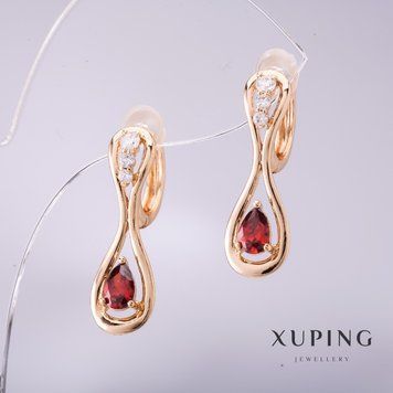 Сережки Xuping з каменем колір червоний 25х8мм позолота 18к 55823 фото