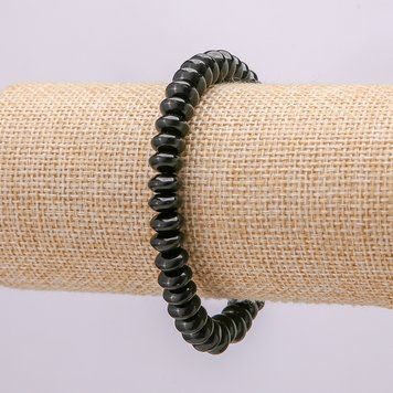 Браслет Агат чорний натуральний камінь гладкий рондель d-8х5мм, L-18см +-(стрейч) 78547 фото
