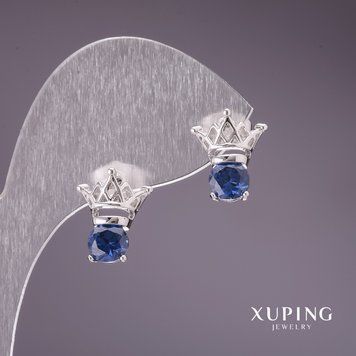 Серьги Xuping с синими камнями 12х13мм родий 55492 фото