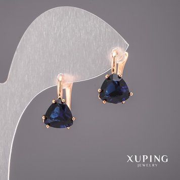 Серьги Xuping с синими камнями 10х17мм Позолота 18К 55455 фото