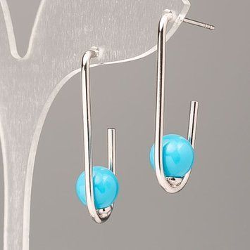 Сережки Xuping з блакитною кулькою Майорка 33х8мм 57238 фото