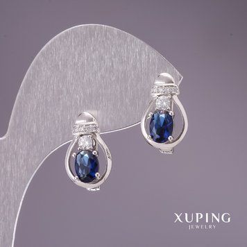 Серьги Xuping с синими камнями 16х10мм родий 55408 фото