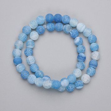 Намистини блакитний Морозний Агат прес гладка кулька d-8мм+-на волосіні L-35см+- 70255 фото