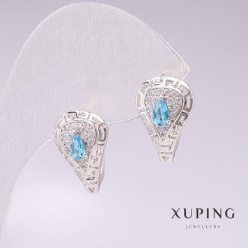 Серьги Xuping родий с голубыми камнями и белыми стразами 11х17мм 55774 фото