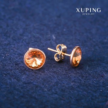 Сережки пусети кульчики Xuping з кристалами Swarovski d-10мм Позолота 18К 56531 фото