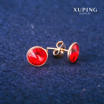 Сережки пусети кульчики Xuping з кристалами Swarovski колір червоний d-10мм Позолота 18К 56534 фото