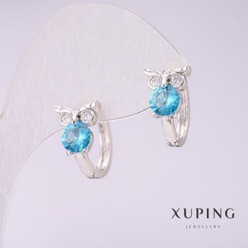Серьги Xuping Совы с голубыми камнями 15х9мм родий 55328 фото