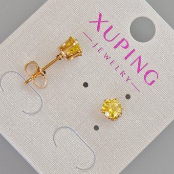 Серьги пусеты Xuping с желтым кристаллом d-6мм+- Позолота 18К 57428 фото