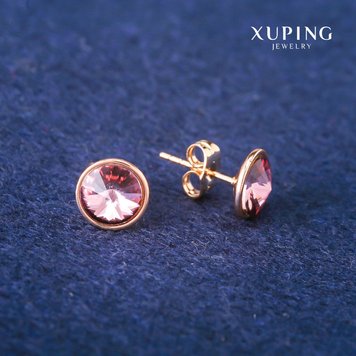 Сережки пусети кульчики Xuping з кристалами Swarovski колір ліловий d-10мм Позолота 18К 56532 фото