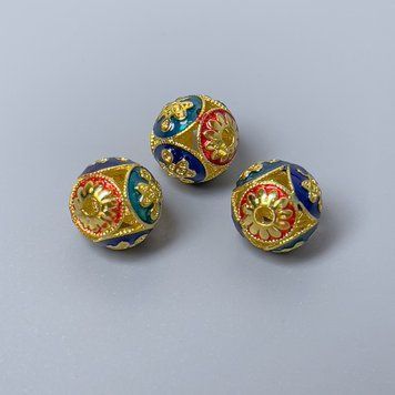 Фурнитура бусина Клуазоне красная бирюзовая синяя эмаль d-10мм+- отверстие d-1,8мм золотистый цвет металла 1 шт. 47488 фото