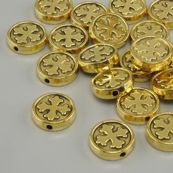 Фурнитура бусина вставка с крестом цвет металла желтое золото d-9мм+- отверстие d-1,4мм+- фасовка 20гр. (~23шт.) 40897 фото