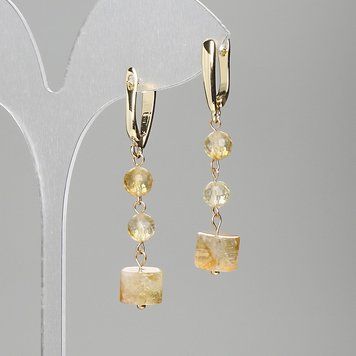Сережки Цитрин гранована кулька 6мм+- циліндр 9х6мм+- L- 46мм+- 81965 фото