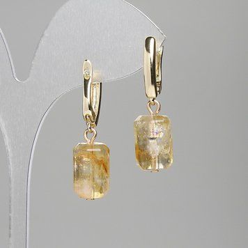 Сережки Цитрин гранований циліндр 15х9мм+- L- 36мм+- 81963 фото