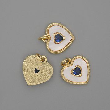 Кулон Перламутр Сердце 15х15мм+- синий кристалл L-18мм+- золотистый металл 48643 фото