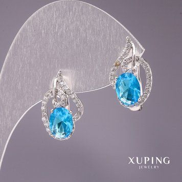 Серьги Xupingс камнем цвет голубой 18х10мм родий 18х10мм 56641 фото