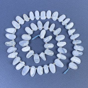 Намистини Агат блакитний галтівка з бісером 6х12мм+- на нитці L-40см+- 70243 фото