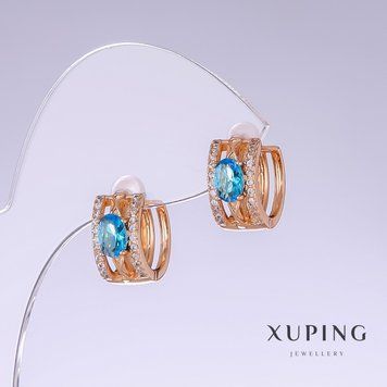Серьги Xuping с голубым цирконом "Топаз" L-13мм s-7мм позолота 18к 56666 фото