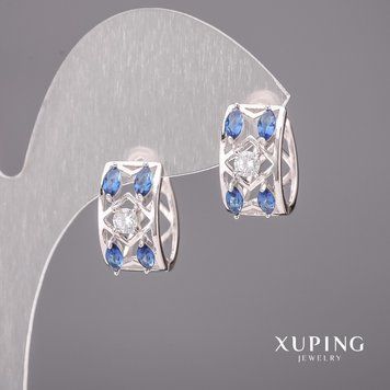Серьги Xuping с синими камнями 5х12мм Родий 56866 фото