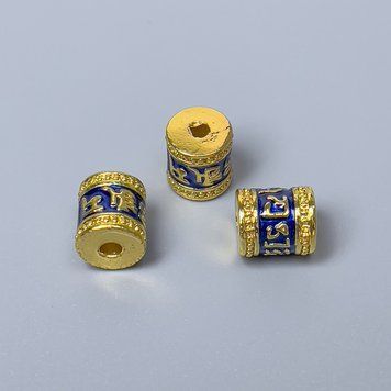 Фурнитура бусина Клуазоне цилиндр синяя эмаль d-8х10мм+- отверстие d-1,8мм золотистый цвет металла 1 шт. 47490 фото