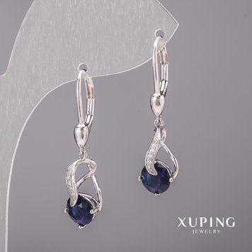 Серьги Xuping с синими камнями 8х33мм Родий 56688 фото