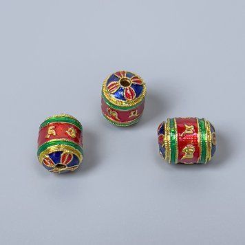 Фурнитура бусина Клуазоне цилиндр синяя красная зеленая эмаль d-8х10мм+- отверстие d-1мм золотистый цвет металла 1 шт. 47501 фото