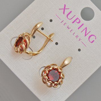 Серьги Xuping с красным кристаллом d-20х10мм+- Позолота 18К 55739 фото