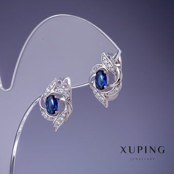 Серьги Xuping с синими кристаллами 17х11мм родий 56978 фото