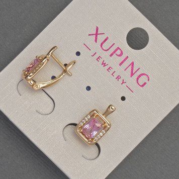 Серьги Xuping с белыми стразами тарожевым кристаллом d-8мм+- L-14мм+- Позолота 18К 57115 фото