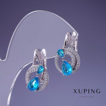 Серьги Xuping циркон Топаз синий 20х12мм родий циркон Xuping циркон 20х12мм 55346 фото