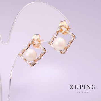 Серьги Xuping с жемчугом "Майорка" 11х14мм позолота 18к 56080 фото