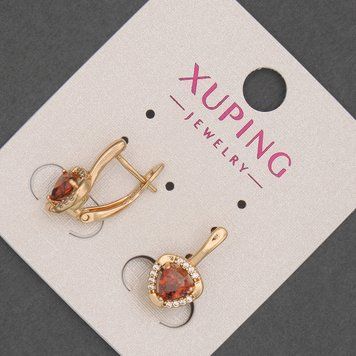 Серьги Xuping с белыми стразами и красными камнями d-9мм+- L-16мм+- Позолота 18К 55613 фото