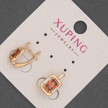 Серьги Xuping с белыми стразами и красными камнями d-8,5мм+- L-15мм+- Позолота 18К 55761 фото
