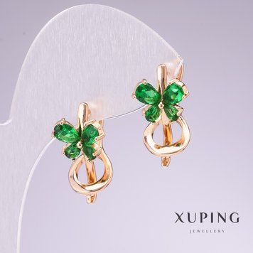 Сережки Xuping позолота 18к із зеленими каменями 20х11мм 55802 фото