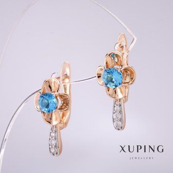 Серьги Xuping с голубыми камнями 20х10мм позолота 18к 56950 фото
