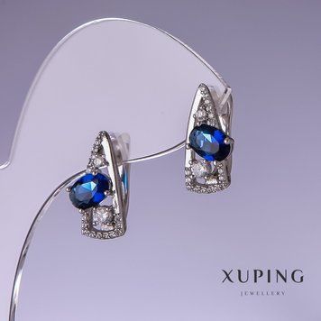 Серьги Xuping с синими цирконами 17х8мм родий 55284 фото