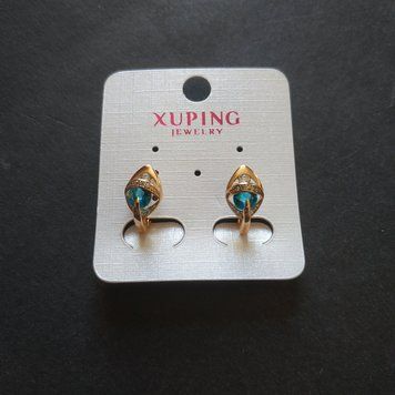 Серьги Xuping с голубыми камнями 15х12мм позолота 18к 56816 фото