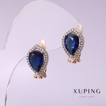 Серьги Xuping с синими камнями 10х14мм позолота 18к 55240 фото